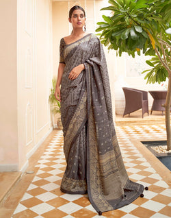 Collection of Grey Floral Jute Silk Fancy Saree in a gallery layout