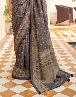 Collection of Grey Floral Jute Silk Fancy Saree in a gallery layout