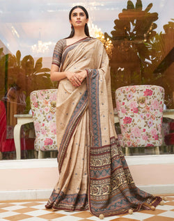 Collection of Cream Jute Silk Saree with Broad Border in a gallery layout