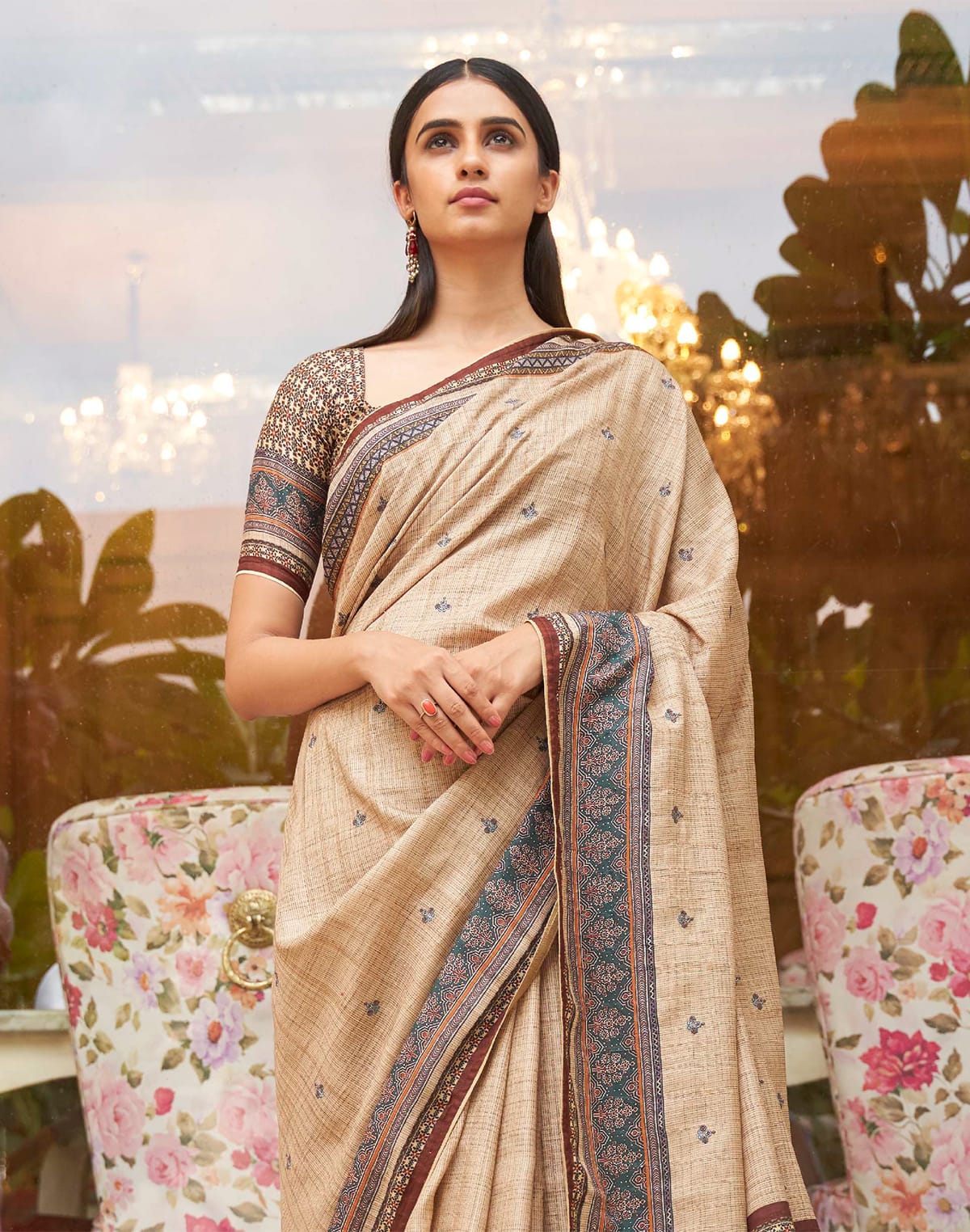 Cream Jute Silk Saree with Broad Border