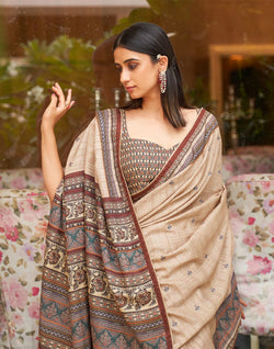 Collection of Cream Jute Silk Saree with Broad Border in a gallery layout