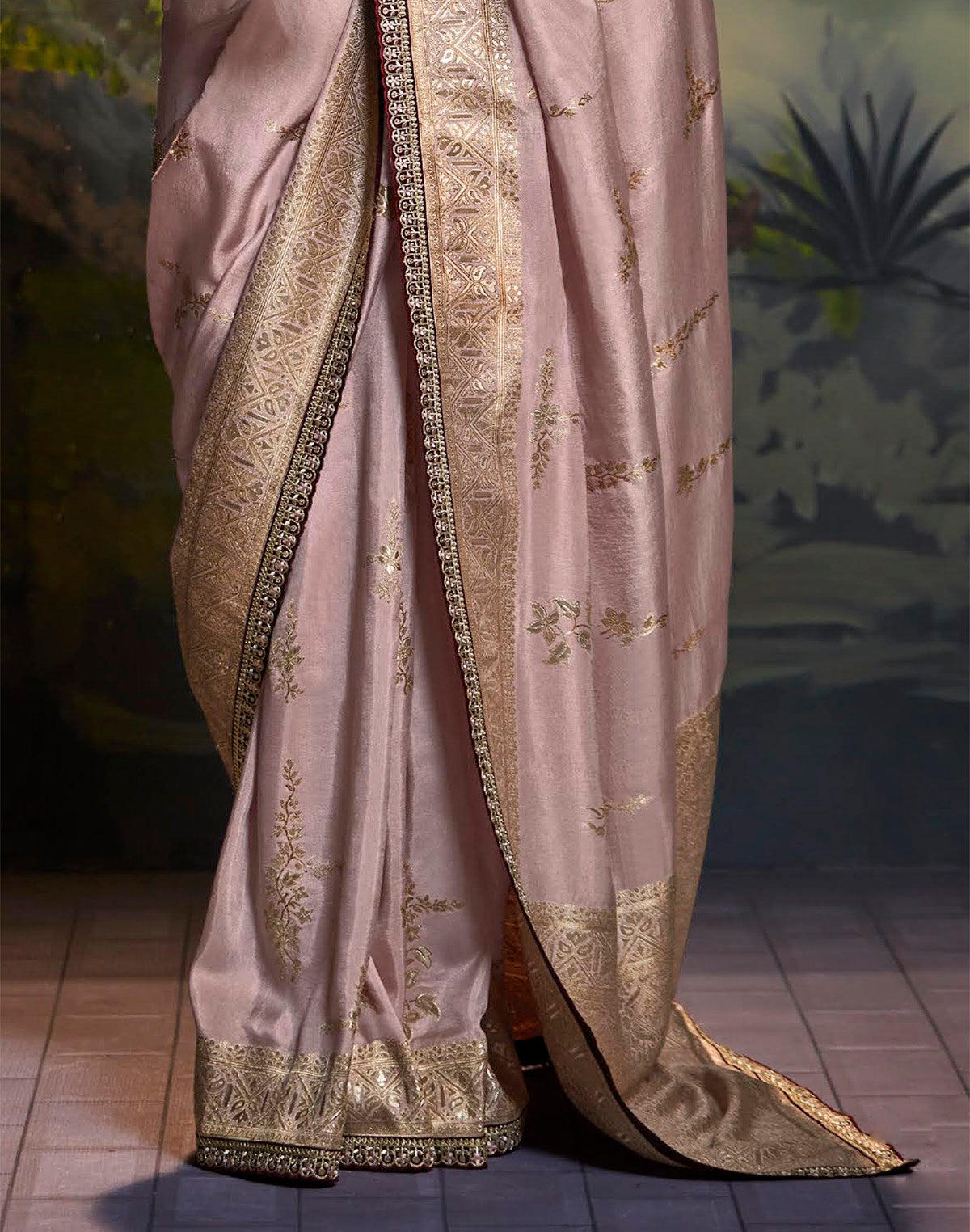 Collection of Light Purple Pure Dola Silk Saree With Fancy Lace Border in a gallery layout