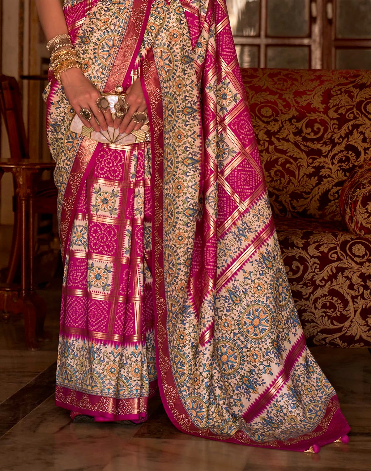 Pink Coloured Bandhini Print Patola Silk Saree