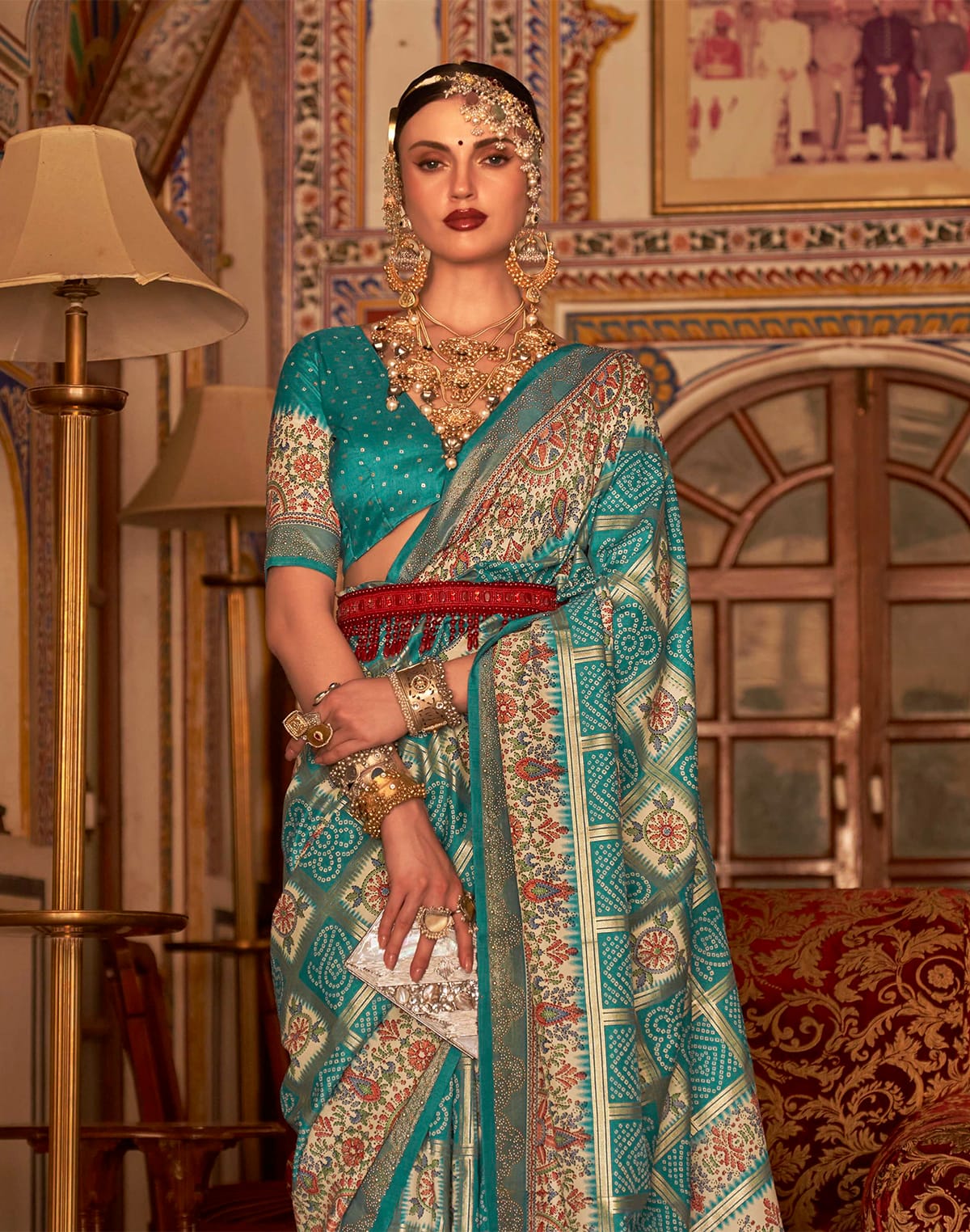 Sea Green Designer Patola Silk Bandhini Saree