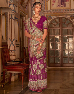 Collection of Magenta Bandhini Print Art Patola Saree in a gallery layout