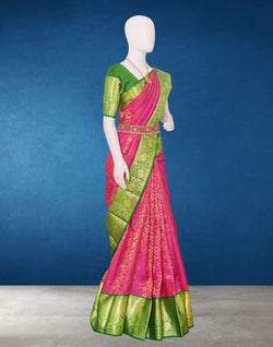 Collection of Dark Pink Floral Zari Contrast Border Saree in a gallery layout