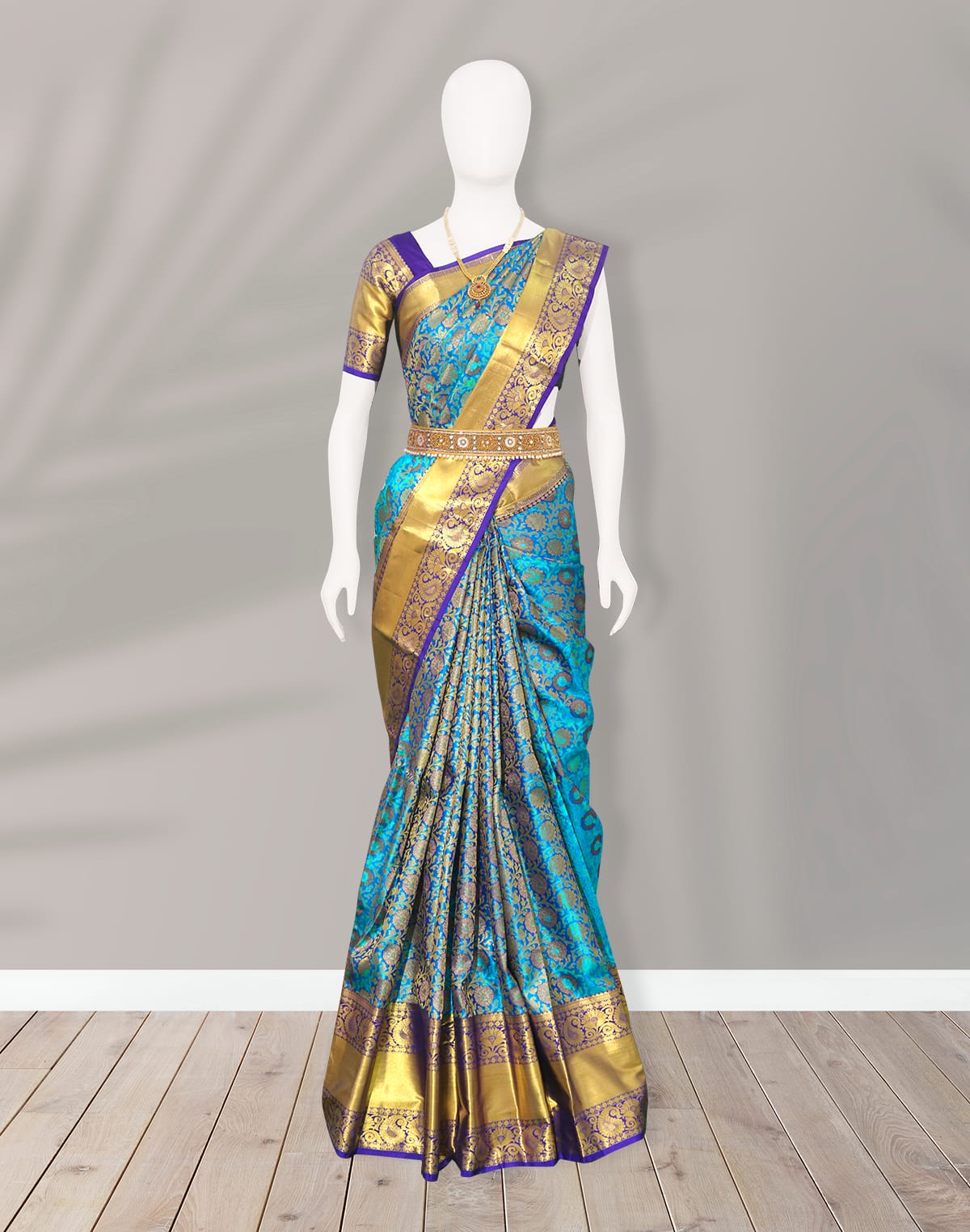 Sky Blue all over Floral Zari sku border Saree