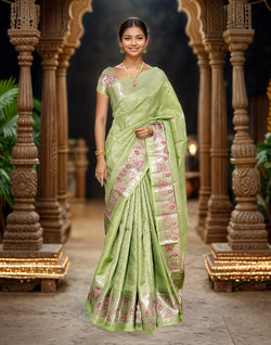 Collection of Pista Green all over Silver Zari Meenakari with Self Border Saree in a gallery layout