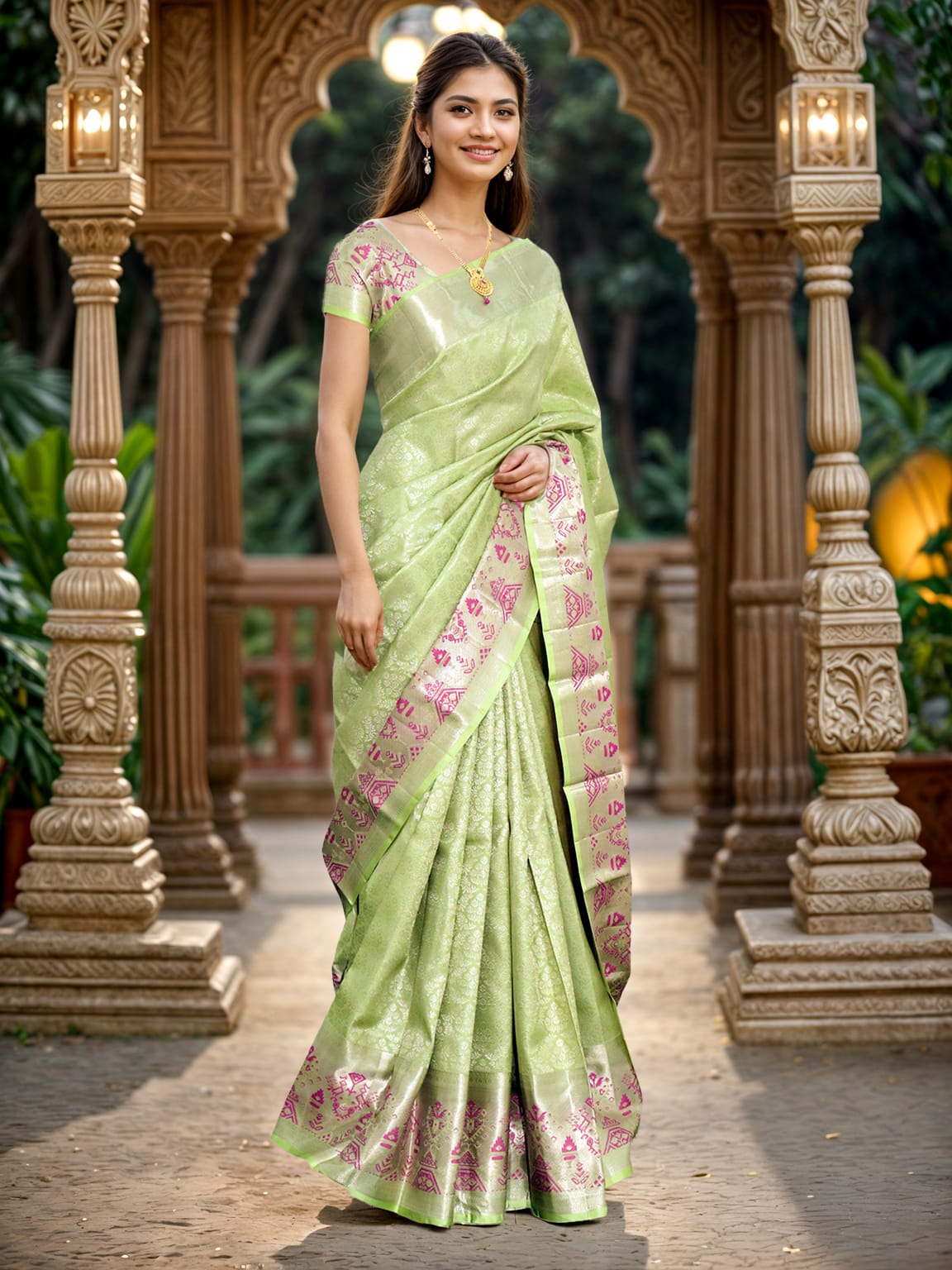 Pista Green all over Silver Zari Meenakari with Self Border Saree