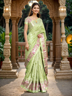 Collection of Pista Green all over Silver Zari Meenakari with Self Border Saree in a gallery layout