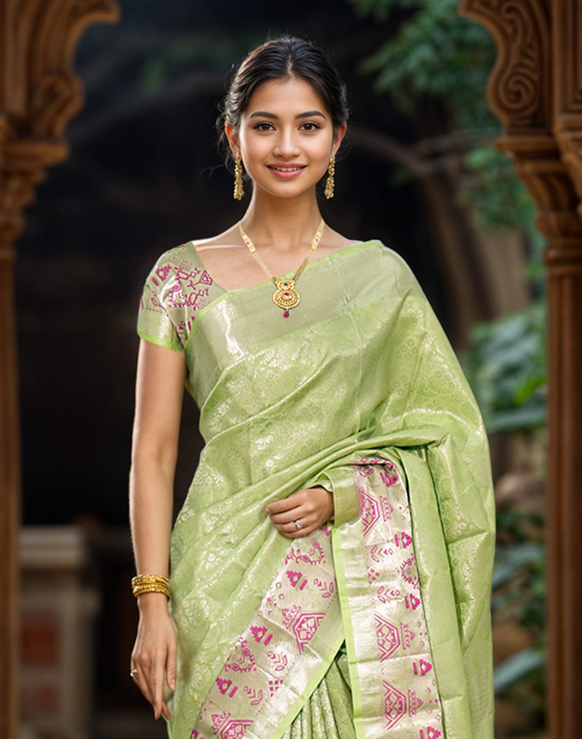 Collection of Pista Green all over Silver Zari Meenakari with Self Border Saree in a gallery layout