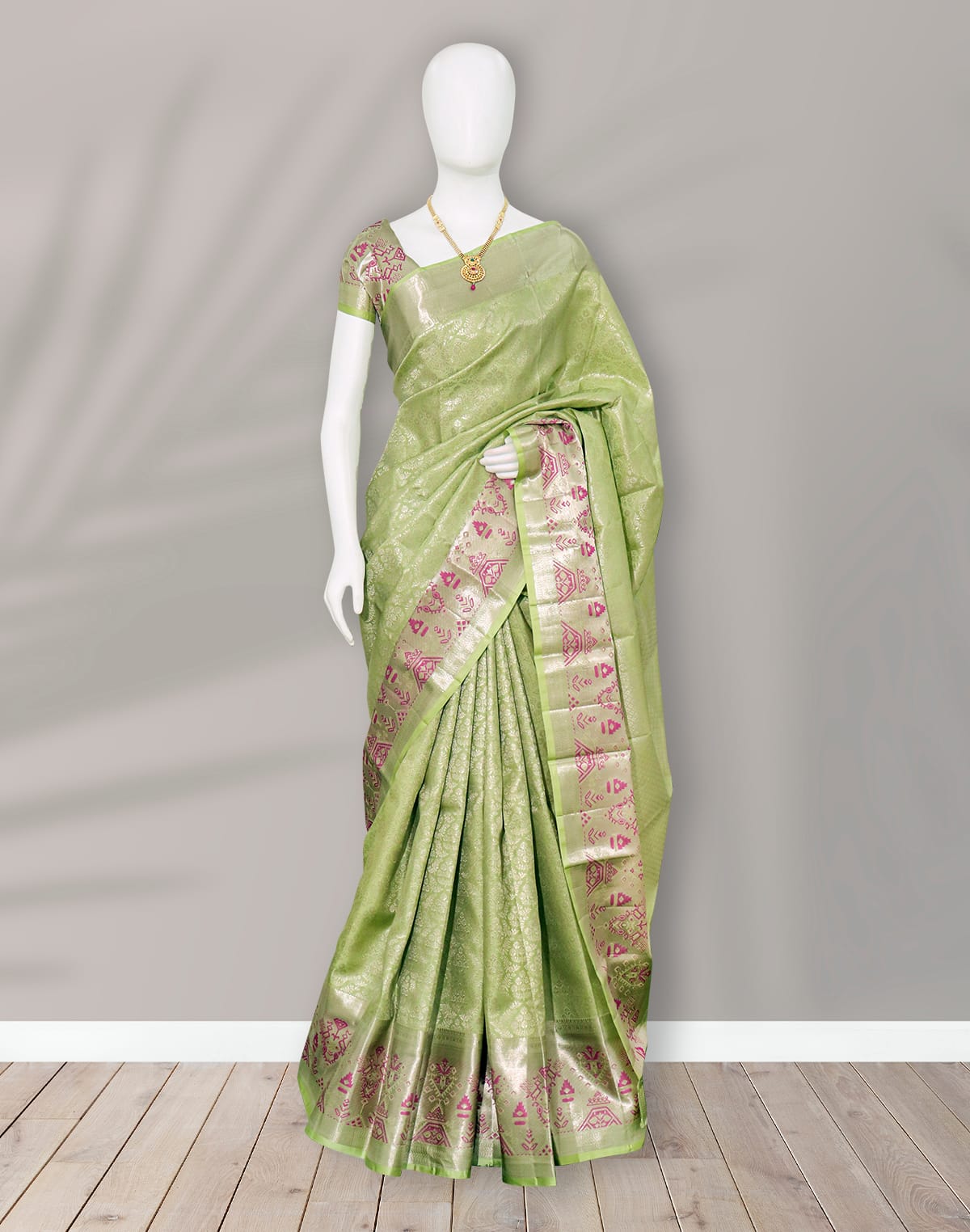 Pista Green all over Silver Zari Meenakari with Self Border Saree