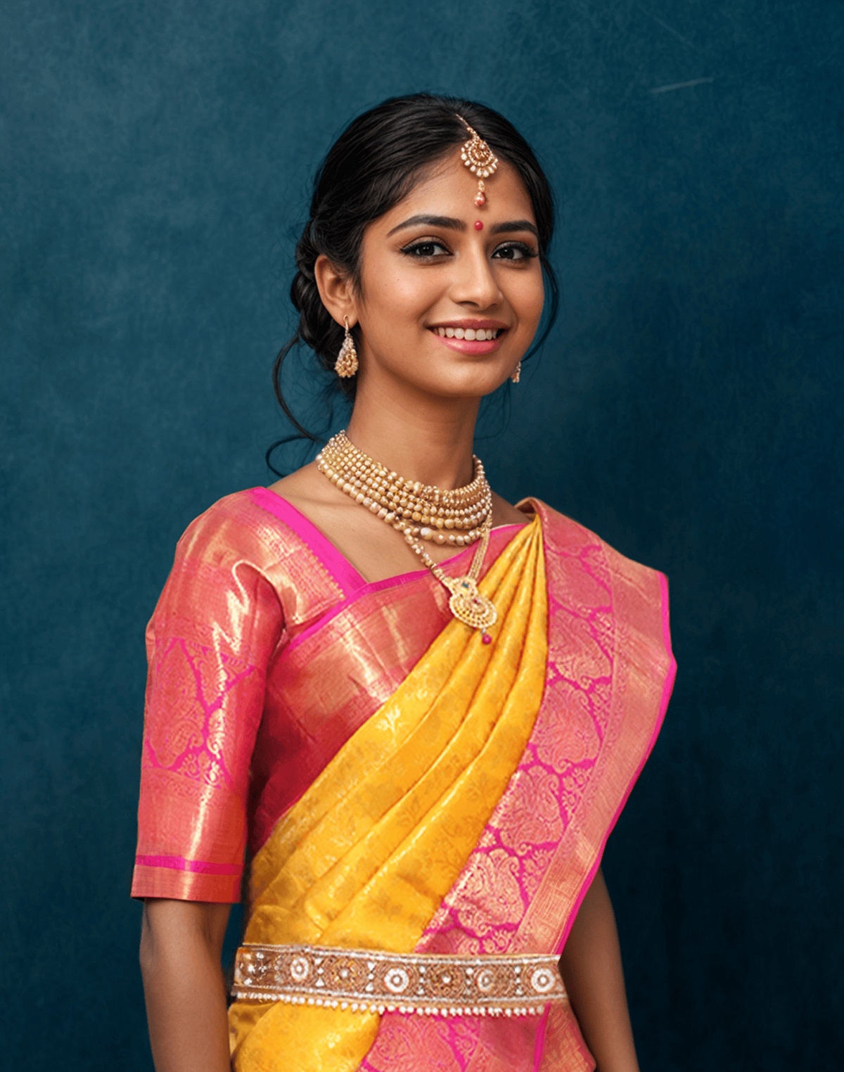 Mustard and Pink Kanchi Pattu Pure Silk Saree