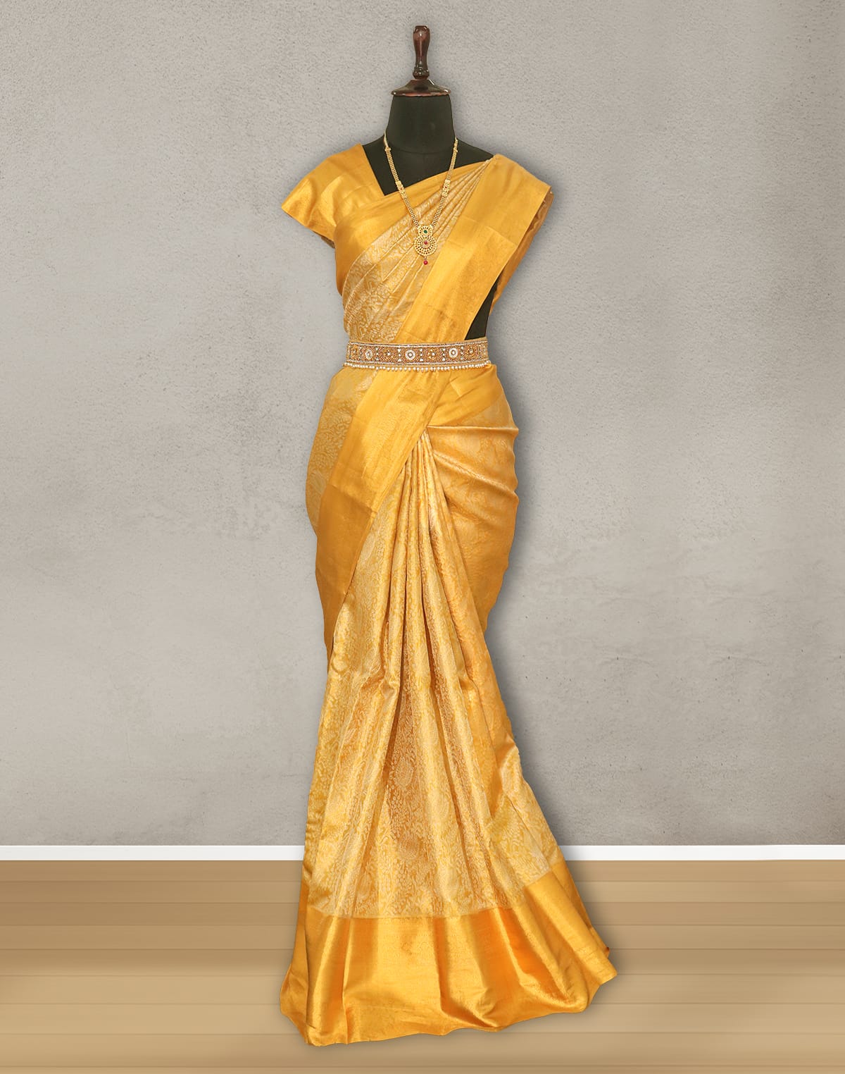 Mustard all over Tissue Jaal Saree with Self Skut Border