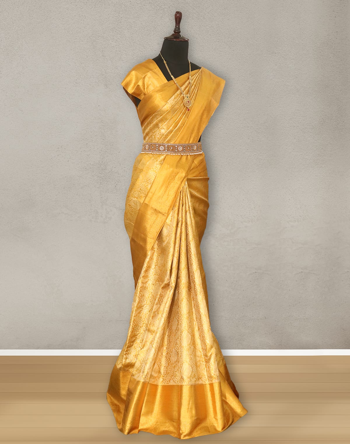 Mustard all over Tissue Jaal Saree with Self Skut Border