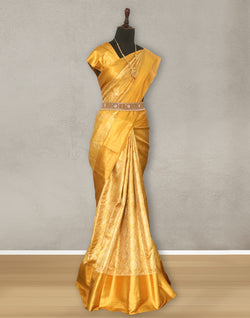 Collection of Mustard all over Tissue Jaal Saree with Self Skut Border in a gallery layout