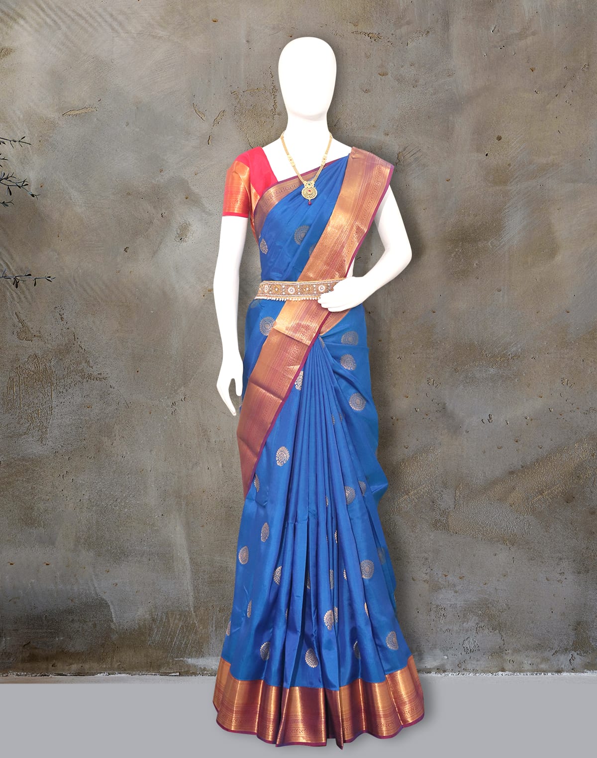 Royal Blue and Red Color Kanchi Pattu Saree