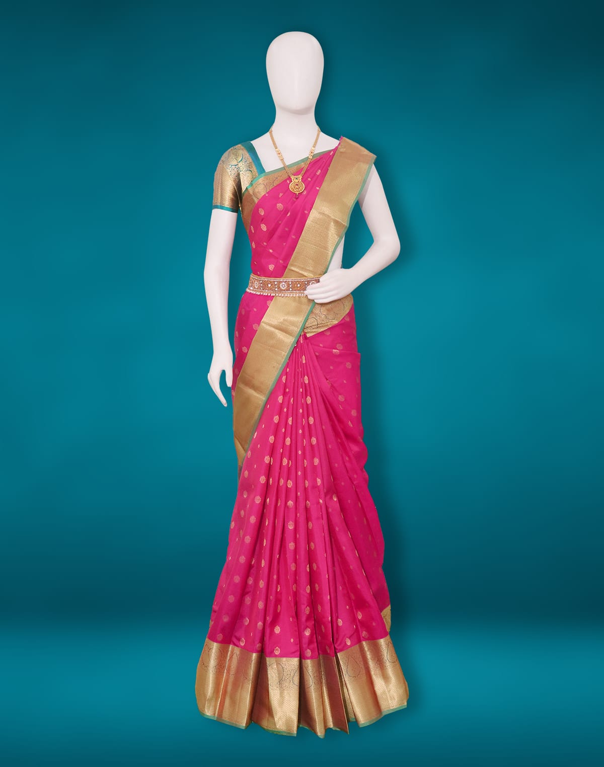 Floral Zari Butta Pink Kanchi Pattu Silk Saree