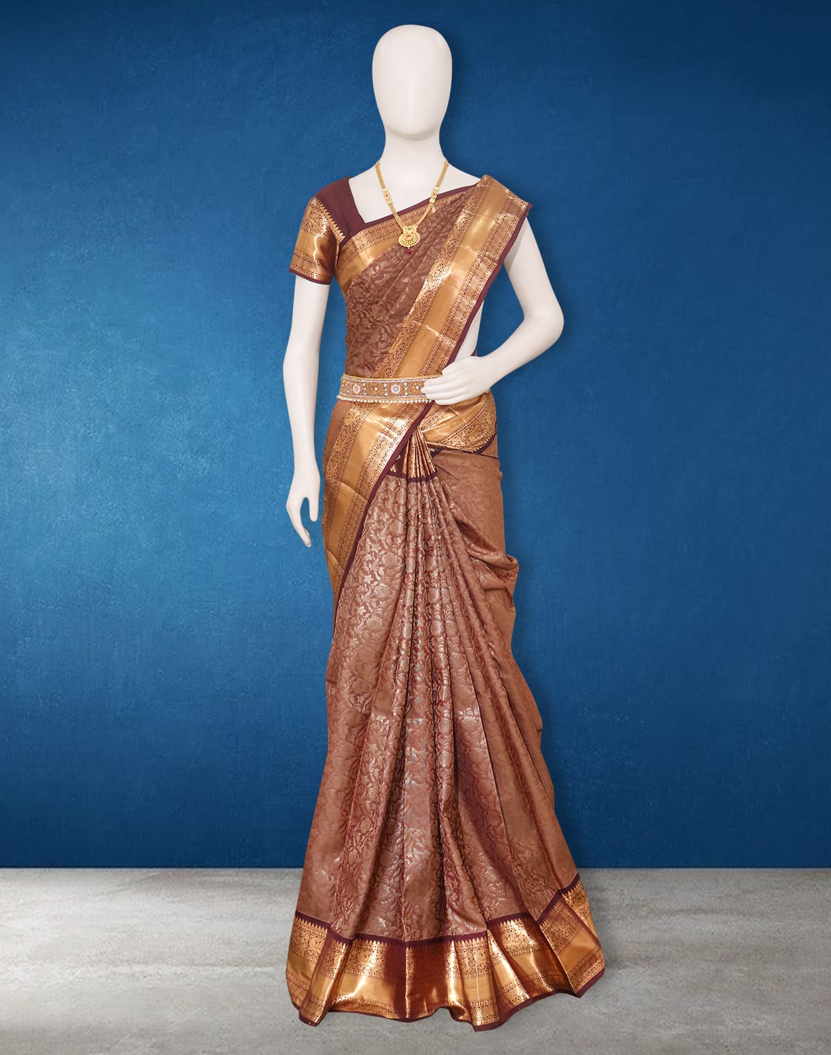 Light Brown Coloured Floral Kanchi Pattu Saree