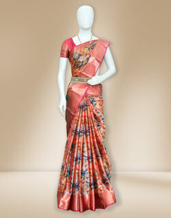 Collection of Light Orange Kalamkari ditital print Kanchi Pattu Saree in a gallery layout