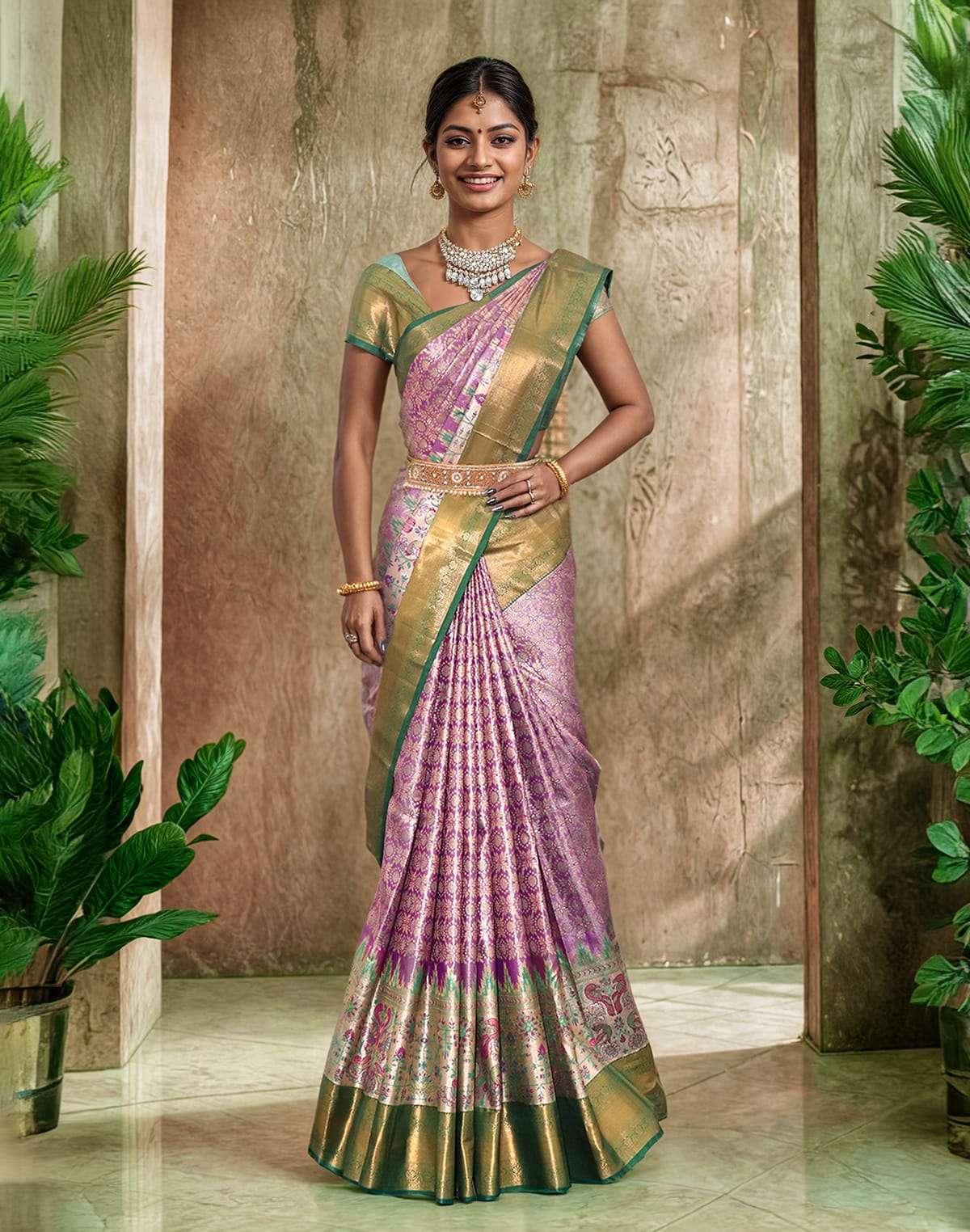 Collection of Light Purple Tissue Silk Saree with Jaal design in a gallery layout