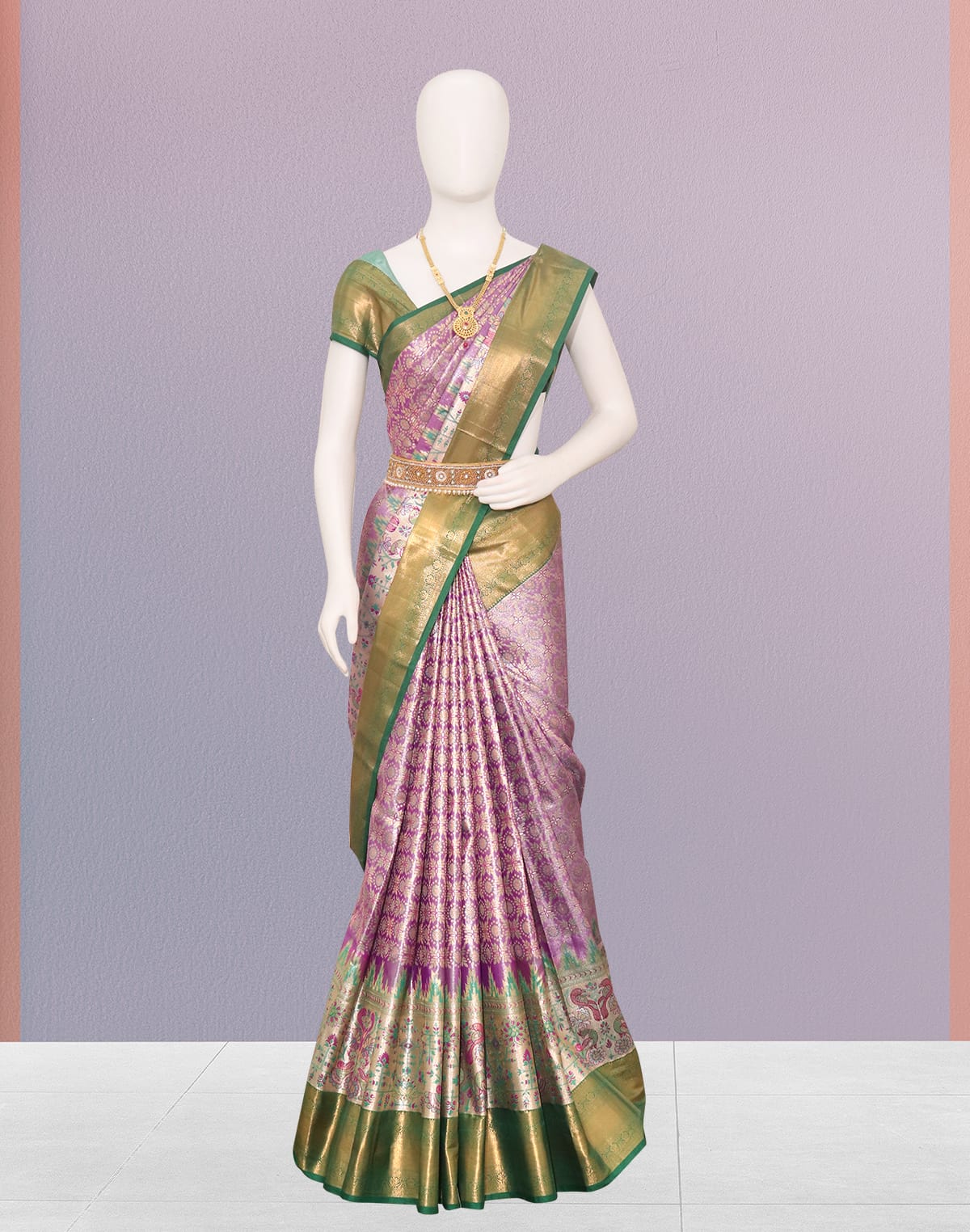 Light Purple Tissue Silk Saree with Jaal design