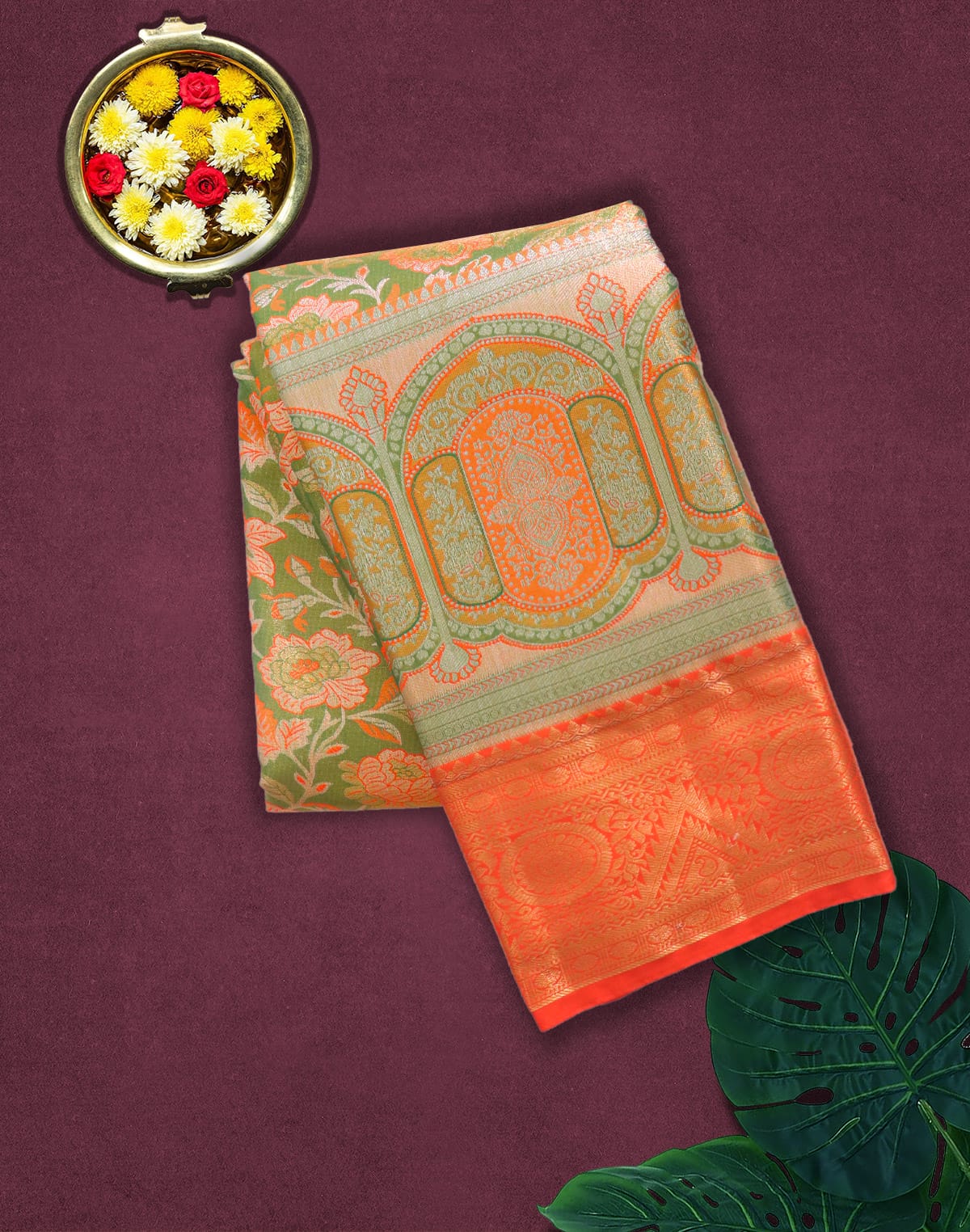 Light Green Tissue Floral Jaal Weaving Silk Saree