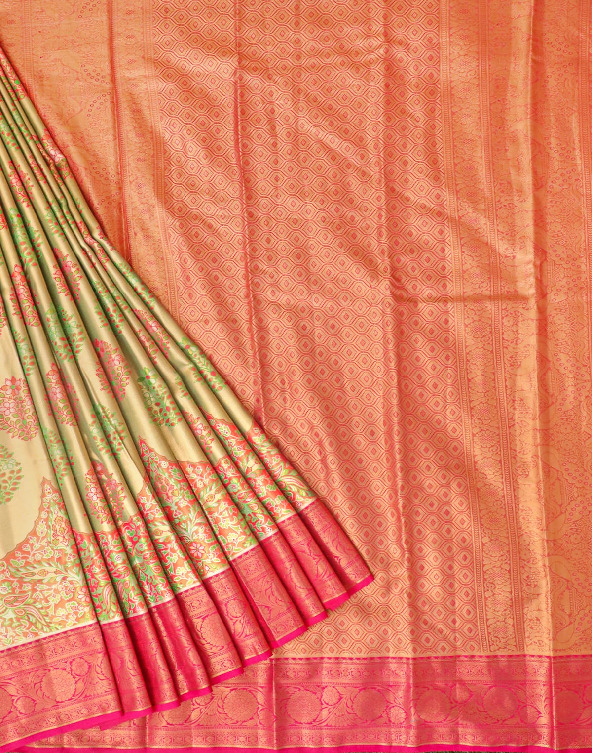 Collection of Green Coloured Floral Jaal Weaving Saree in a gallery layout