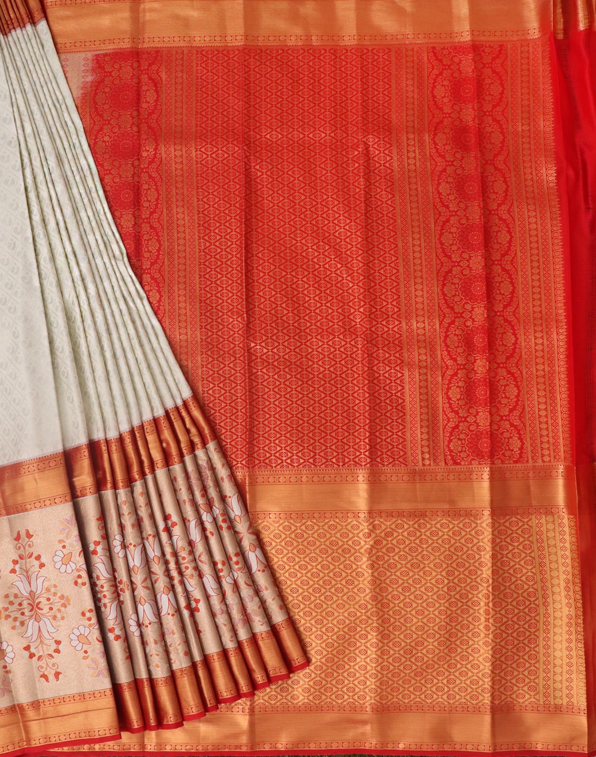 Off White all over Silver Brocade Contrast Border Saree