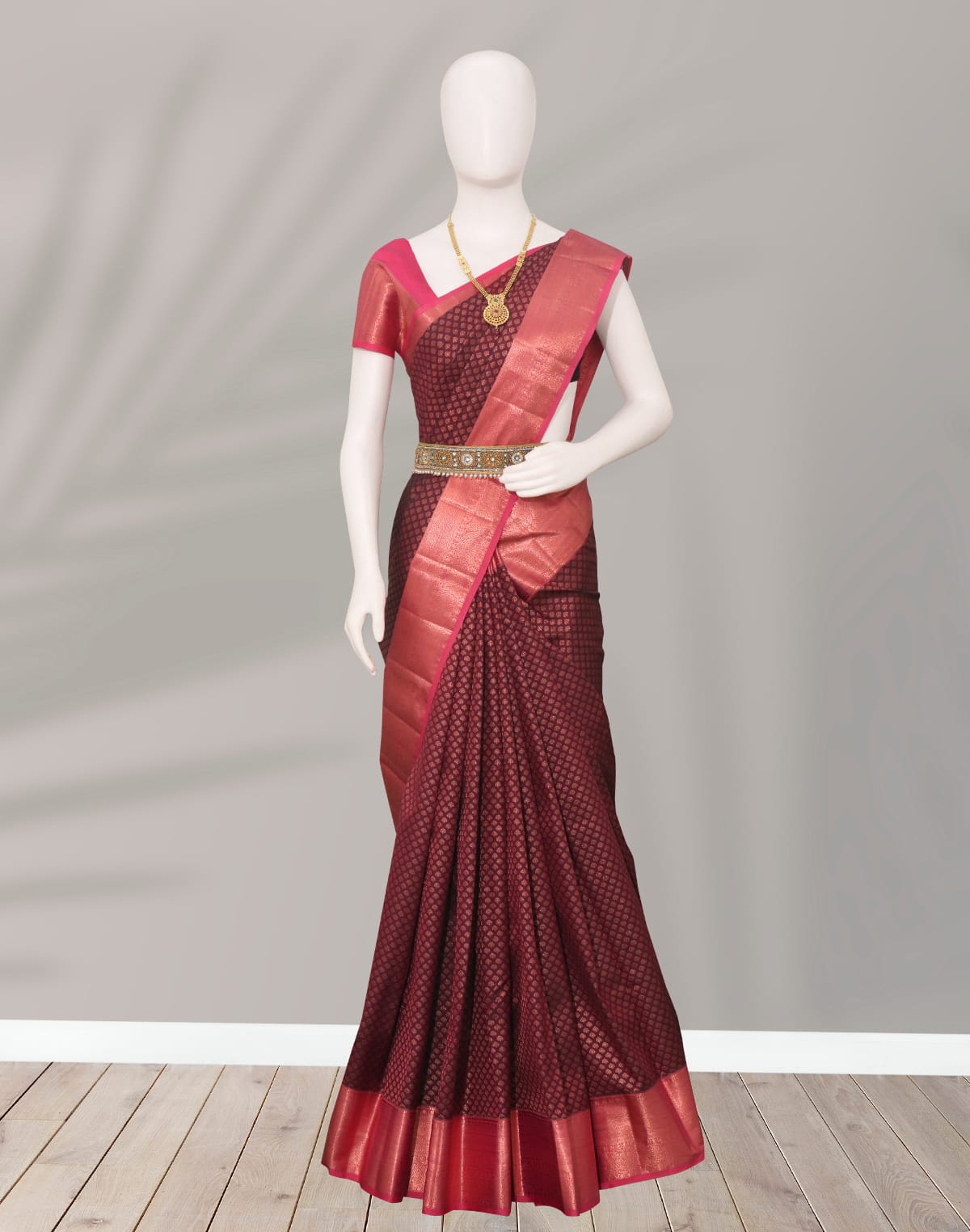 Maroon Floral Motifs Silk Saree