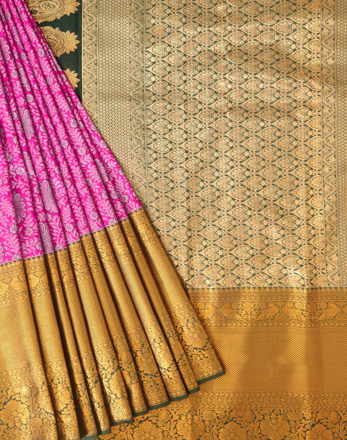 Collection of Magenta Floral Silk Saree with Copper Zari Border in a gallery layout