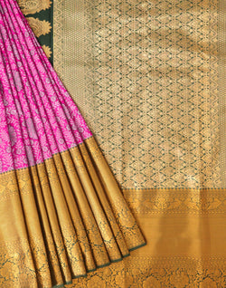 Collection of Magenta Floral Silk Saree with Copper Zari Border in a gallery layout