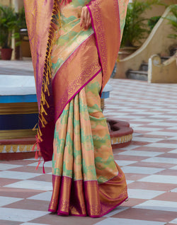 Collection of Multi Color Tissue Jaal Pure Silk Saree With Contrast Border in a gallery layout