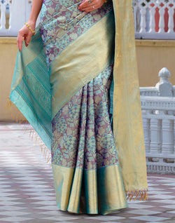 Collection of Graceful Light Purple Floral Pure Silk Saree in a gallery layout