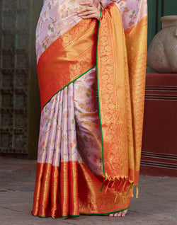 Collection of Double Shaded Light Purple Kanchipuram Pure Silk Saree With Contrast Blouse in a gallery layout