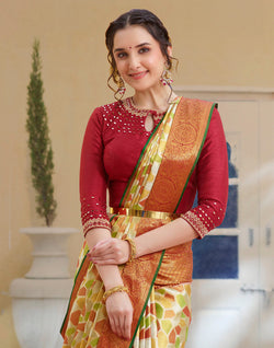 Collection of Multi Color Tissue Jaal Pure Silk Saree With Contrast Blouse in a gallery layout