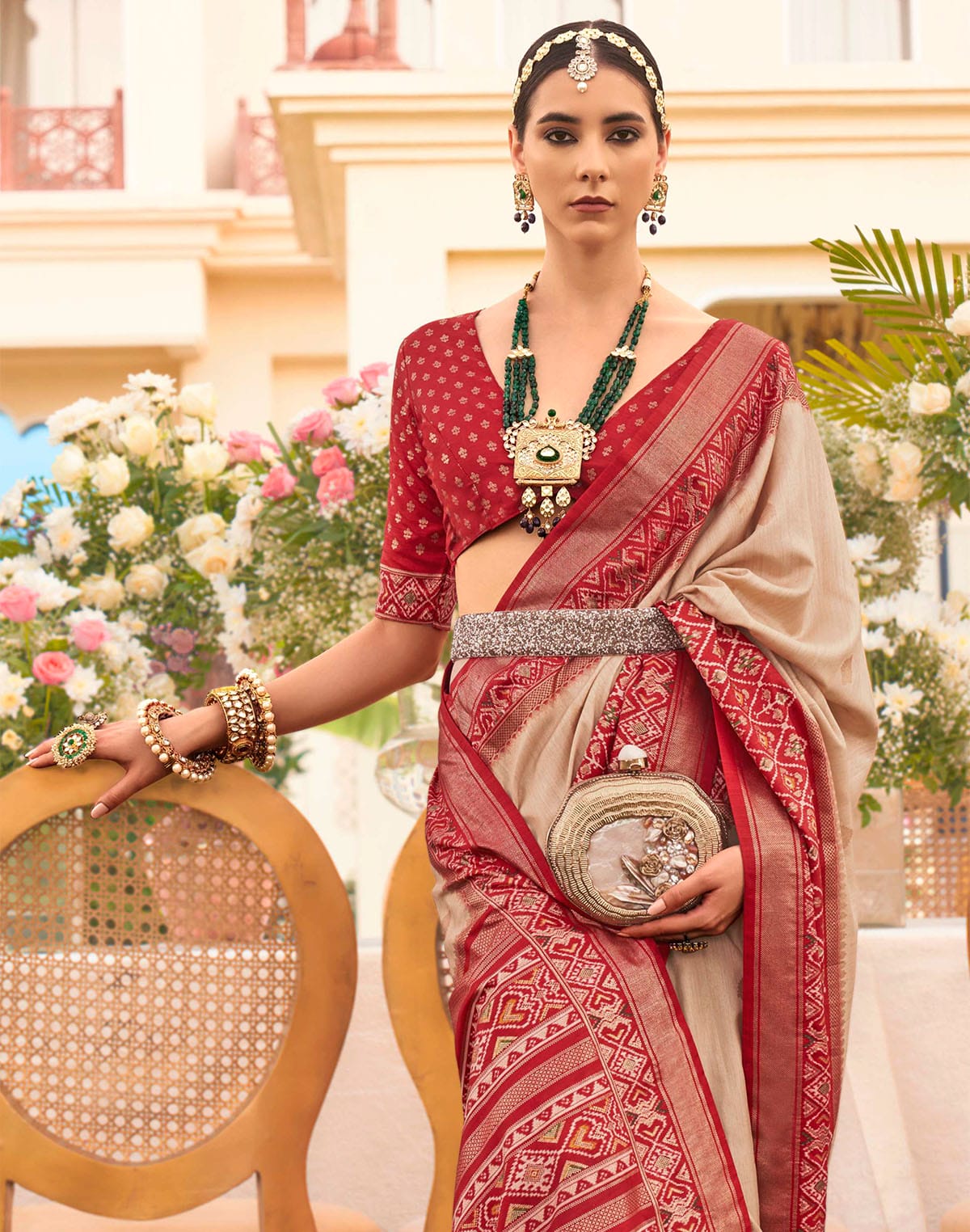 Collection of Patola Fancy weaving Beige Saree in a gallery layout