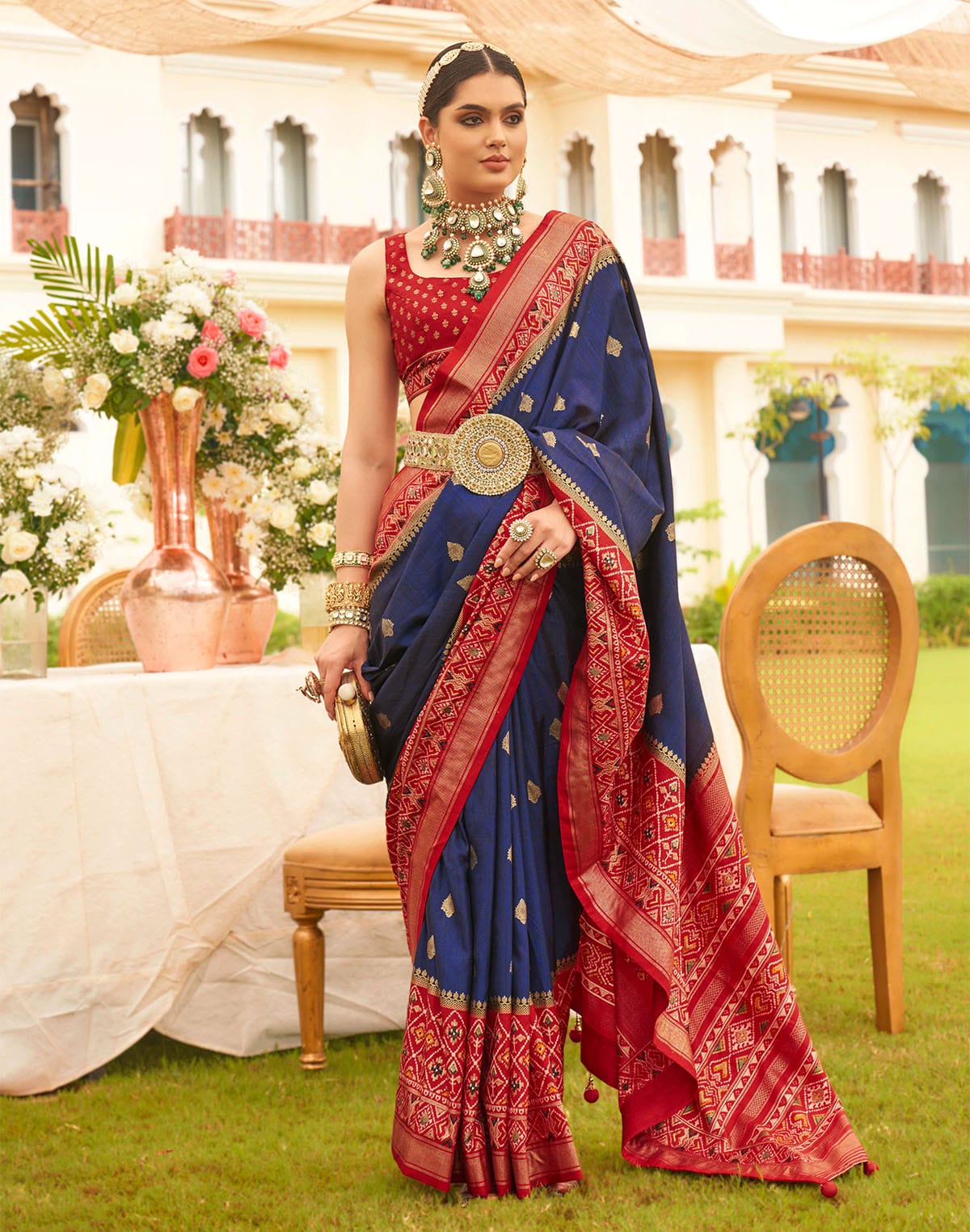 Blue and Red Patola Saree