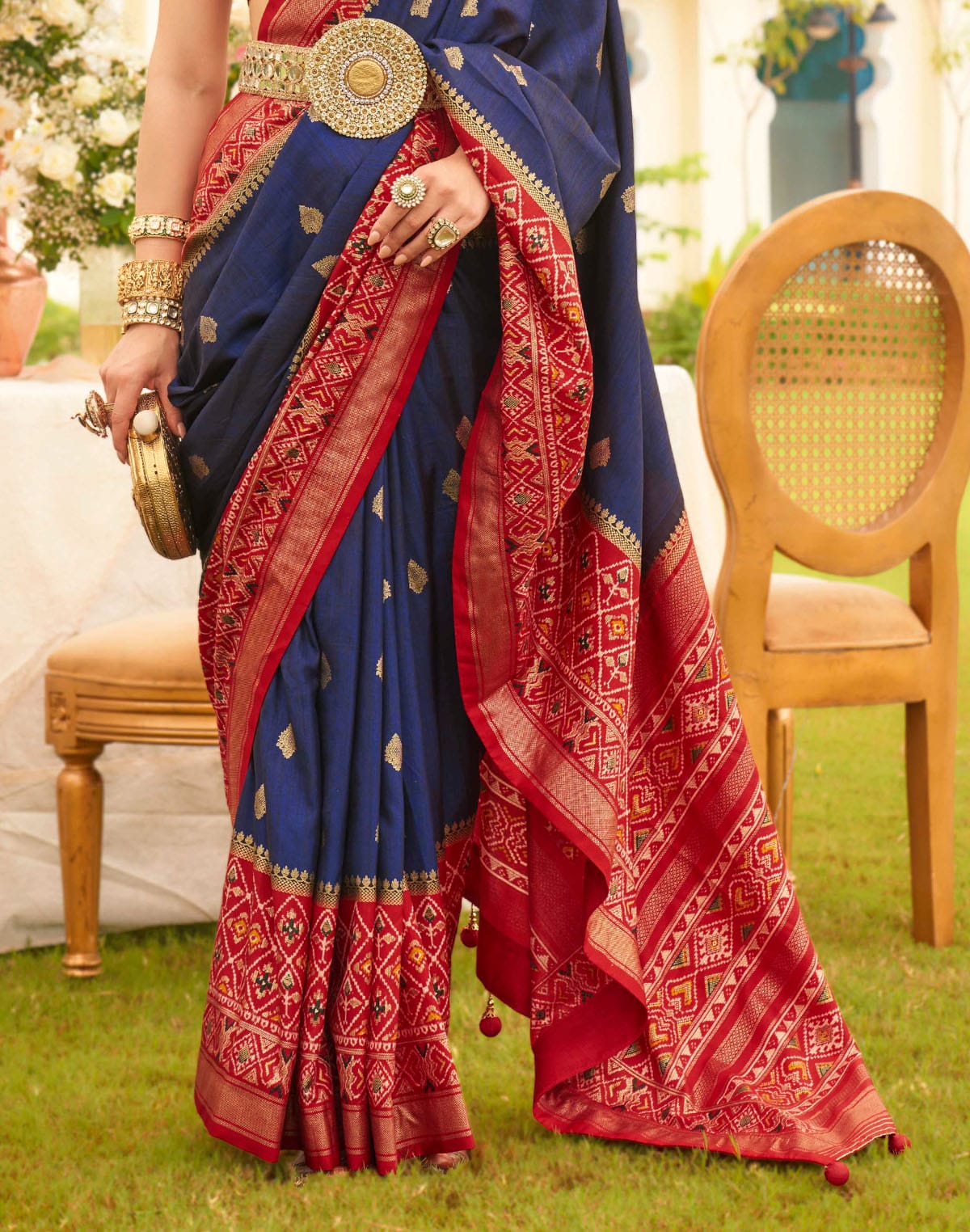 Blue and Red Patola Saree