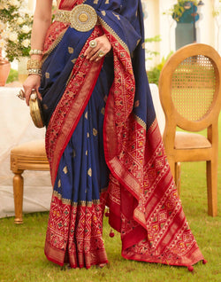 Collection of Blue and Red Patola Saree in a gallery layout