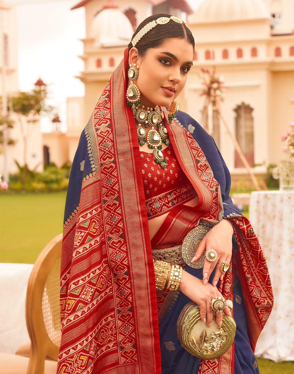 Blue and Red Patola Saree