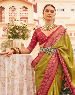 Collection of Mehendi Green Patola  Festive Wear Saree in a gallery layout