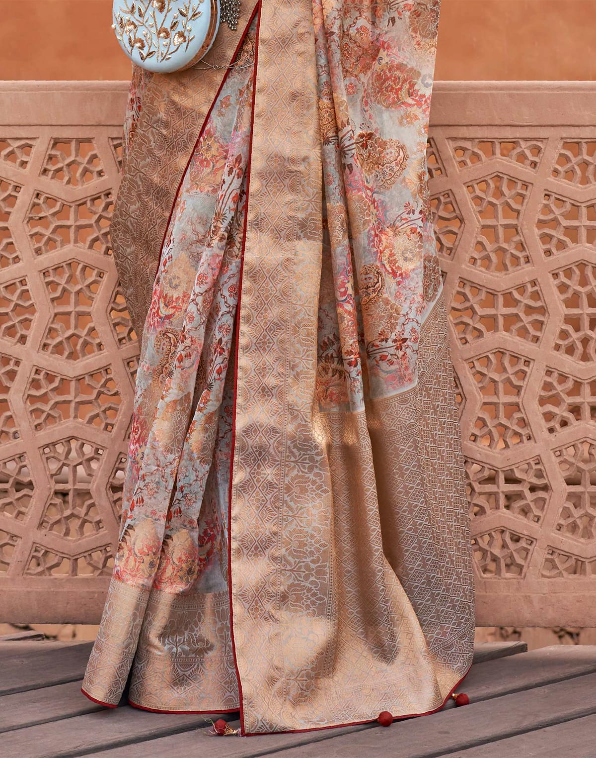 Multi Color all over Floral Digital Print Organza Saree