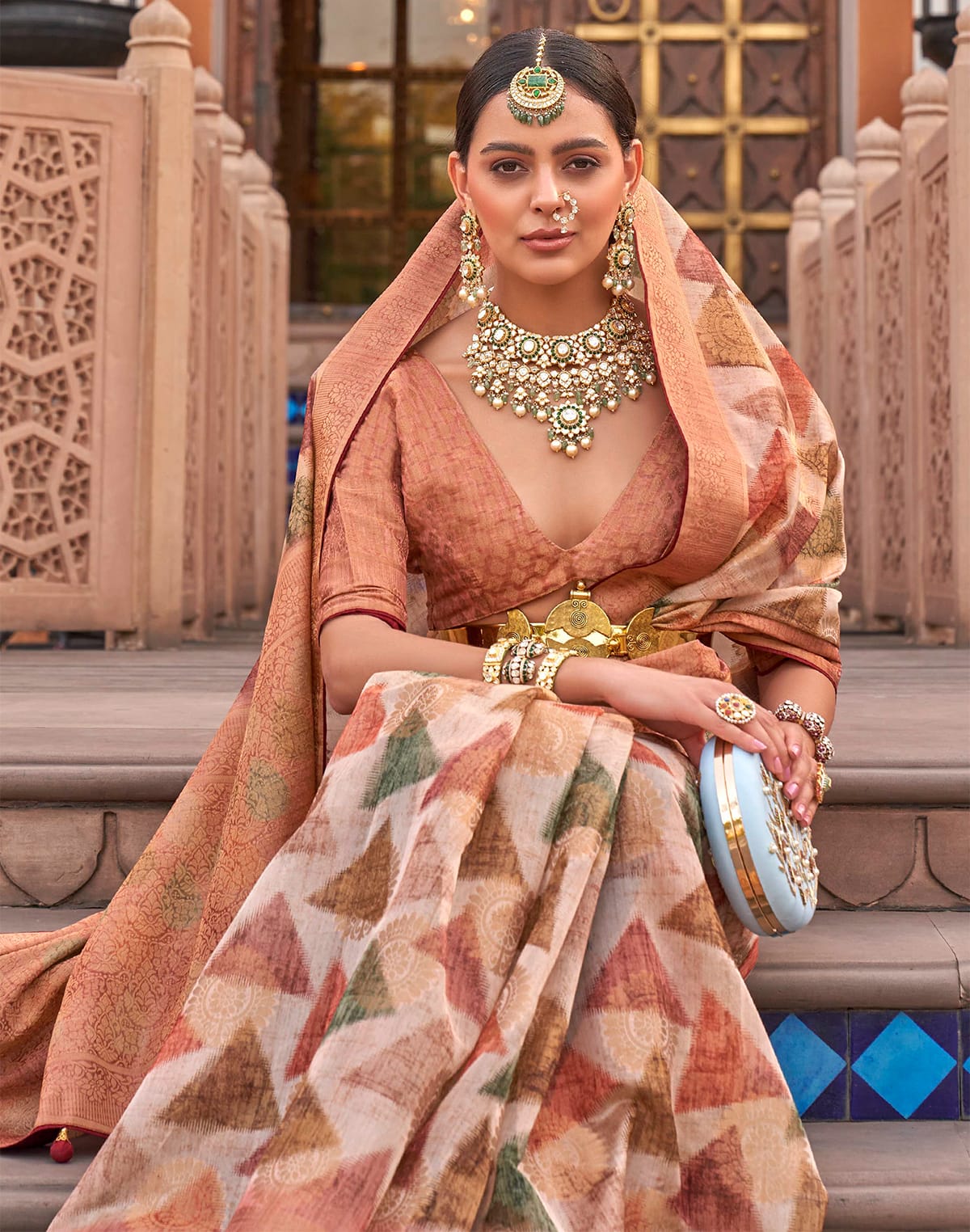 Collection of Floral Digital Print Organza Saree in Brown in a gallery layout