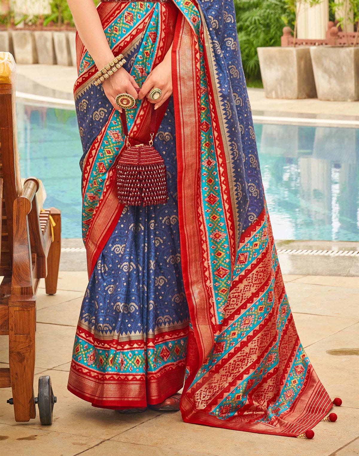 Light Blue Ethnic Motif Printed Patola Silk Saree