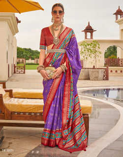 Collection of Lavender Patola Silk Contrast Saree in a gallery layout