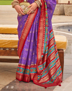 Collection of Lavender Patola Silk Contrast Saree in a gallery layout