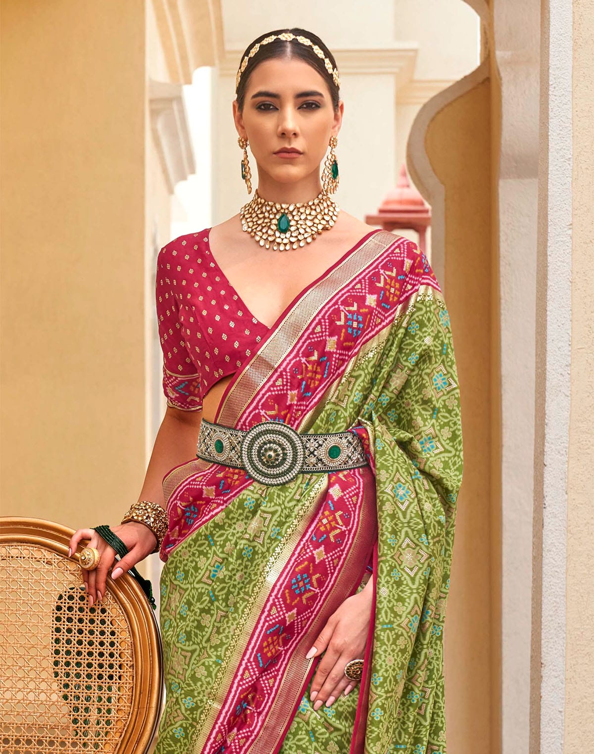 Green Patola Saree with Red Border