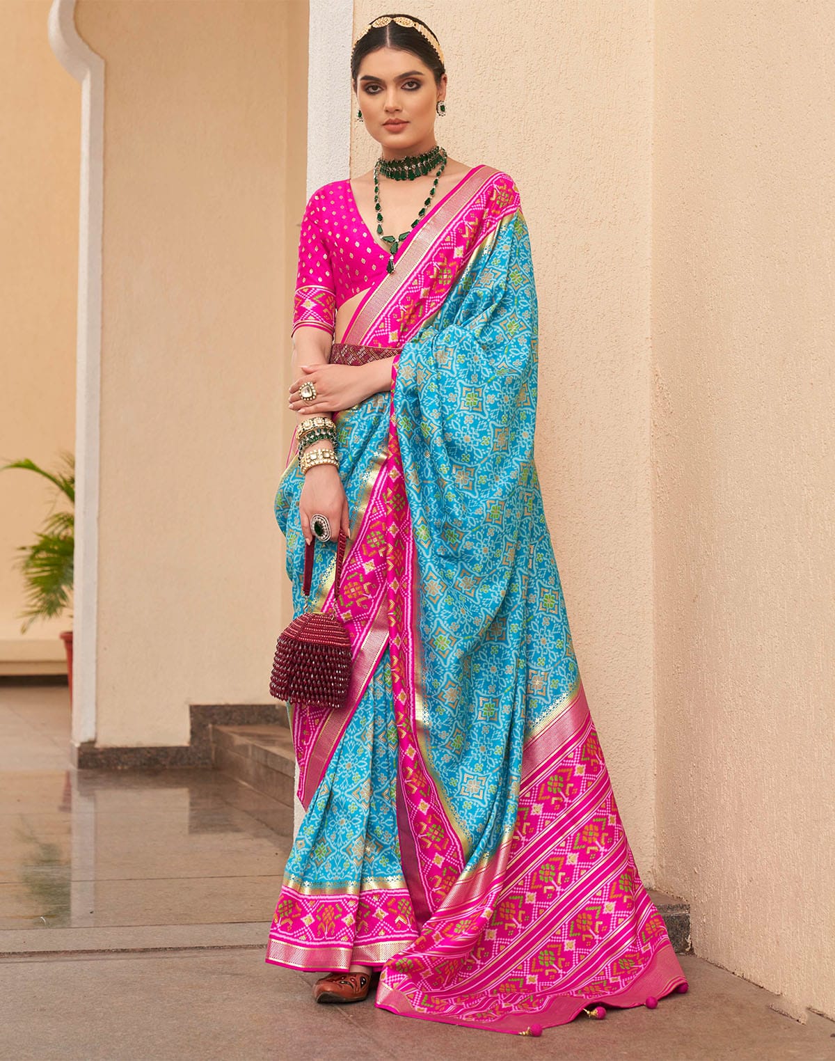 Elegant Sky Blue Colour Patola Silk Saree