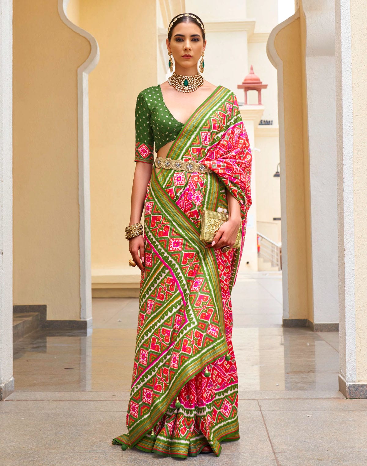 Collection of Pink Woven Design Patola Saree with Tussels in a gallery layout